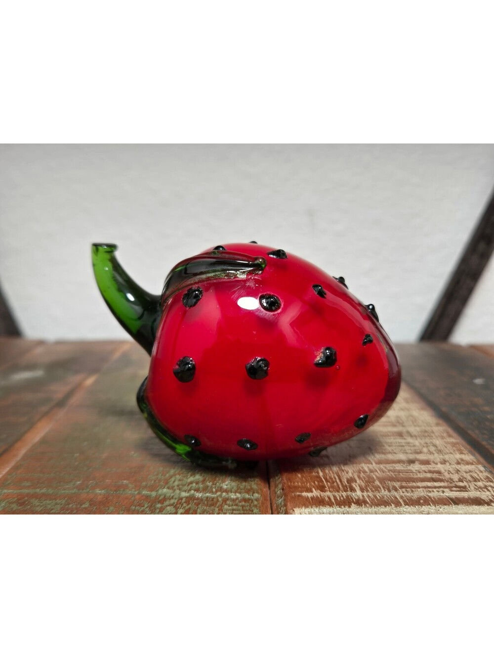 Vintage Hand Blown Art Glass Strawberry Figurine Paperweight Murano Style 3.5"